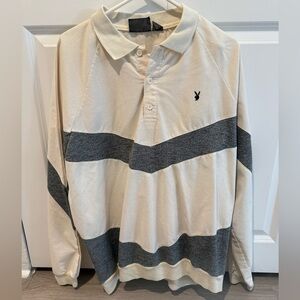 PLAYBOY Men's Polo with Cream and Gray Stripes